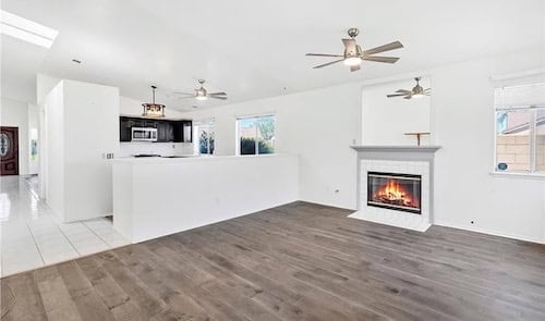 New fireplace in renovated home interior